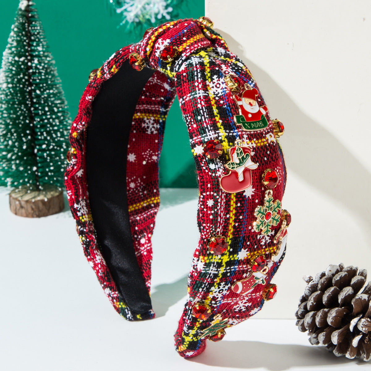 Wholesale Christmas Check Fabric Knotted with Small Scented Headbands